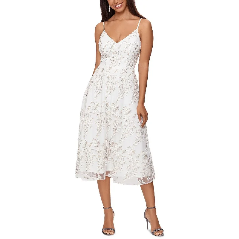 Xscape Womens Lace Embroidered Midi Dress