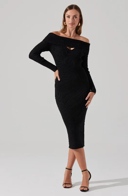 Foldover Long Sleeve Midi Sweater Dress