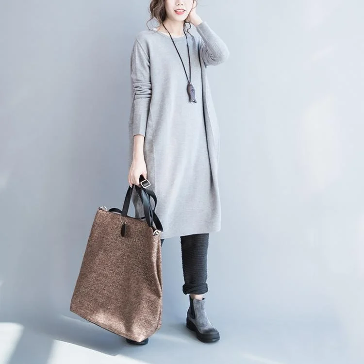 Light gray cotton sweater dress oversize knit dresses wool sweaters