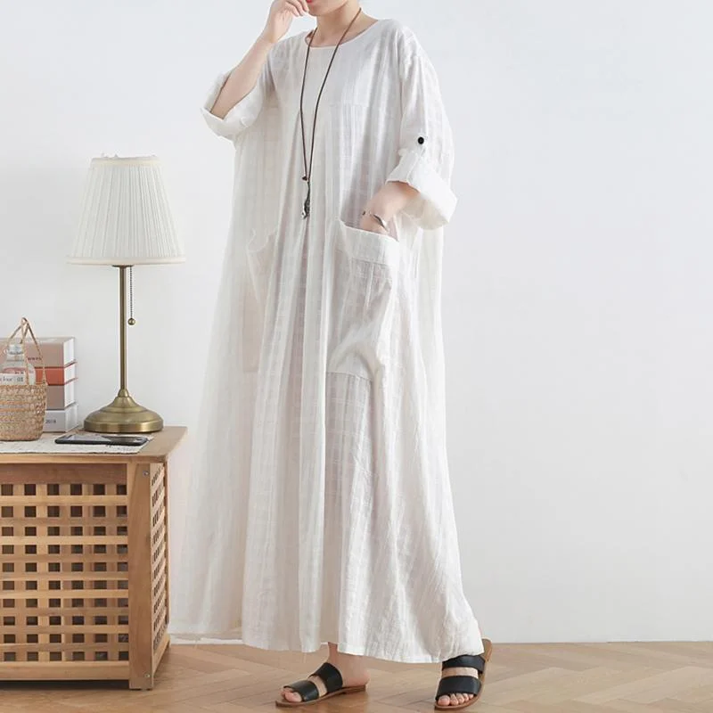 Babakud Women Spring Cotton Linen Loose Long Dress