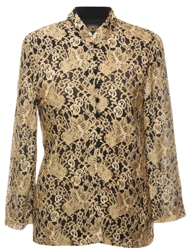 Black & Gold Floral Lace Jacket - M