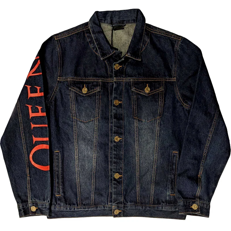 Queen Unisex Denim Jacket: White Crest (Back Print)