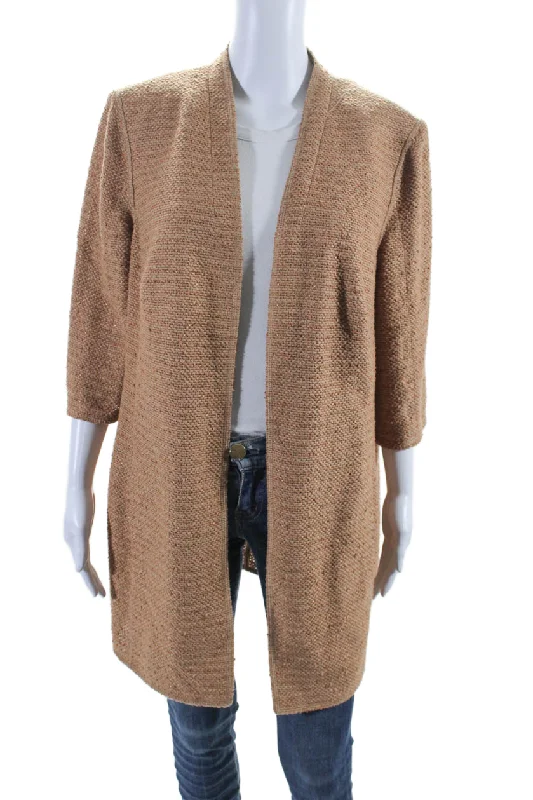 Akris Womens Woven Long Sleeves Open Front Coat Brown Cotton Blend