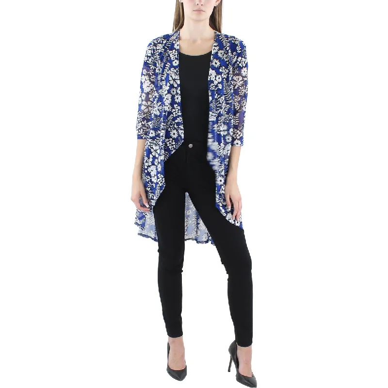 Womens Floral Print Drapey Open-Front Blazer