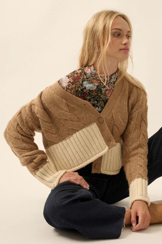 Here We Go Colorblock Cable Knit Cardigan